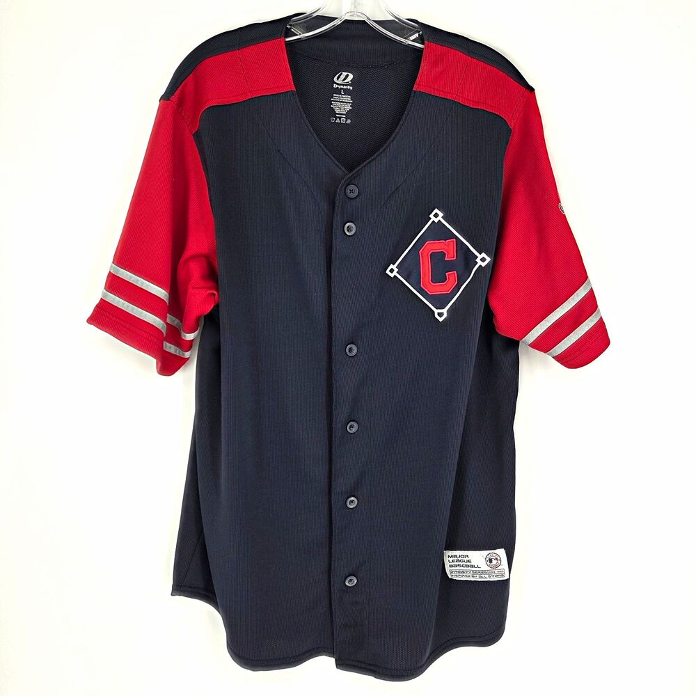 Dynasty Cleveland Indians Mens MLB Baseball Button Front Jersey Navy/Red Size Lg
